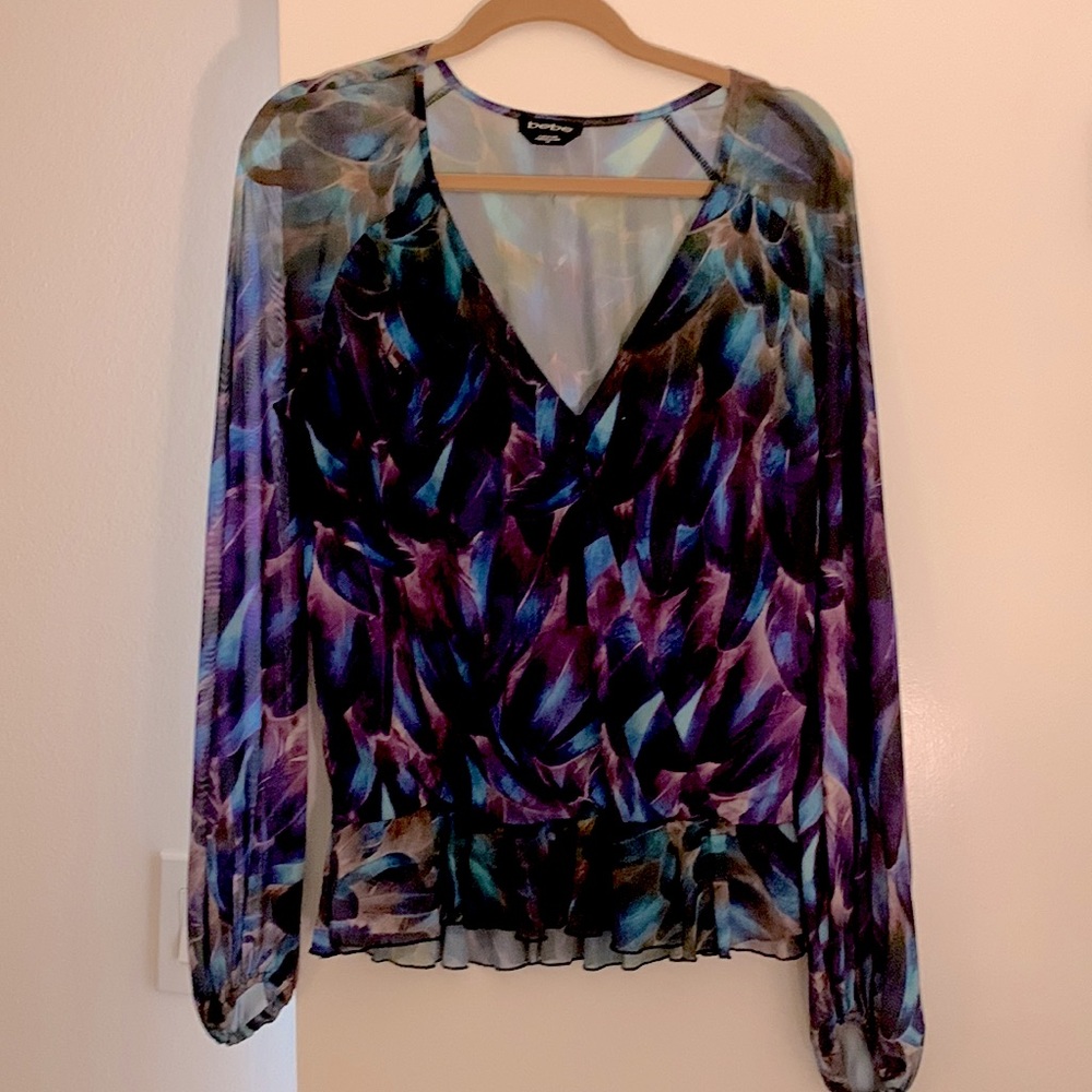 Sheer faux wrap blouse